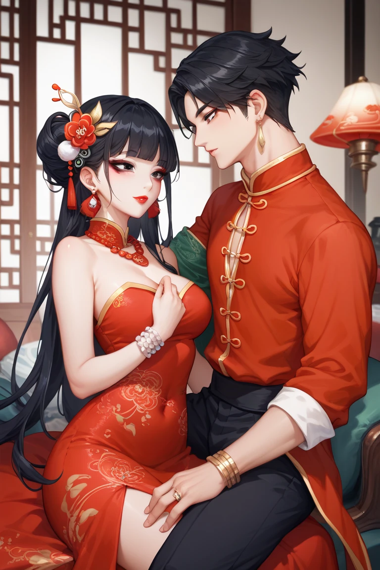 Beautiful 15 year old Chinese Kung Fu girl princess with long black hair Gorgeous embroidery, Ultra glossy, She is wearing a shiny red long sleeve nursing outfit.... She gets a man's penis inserted into her nipple hole and gets nipple fucked