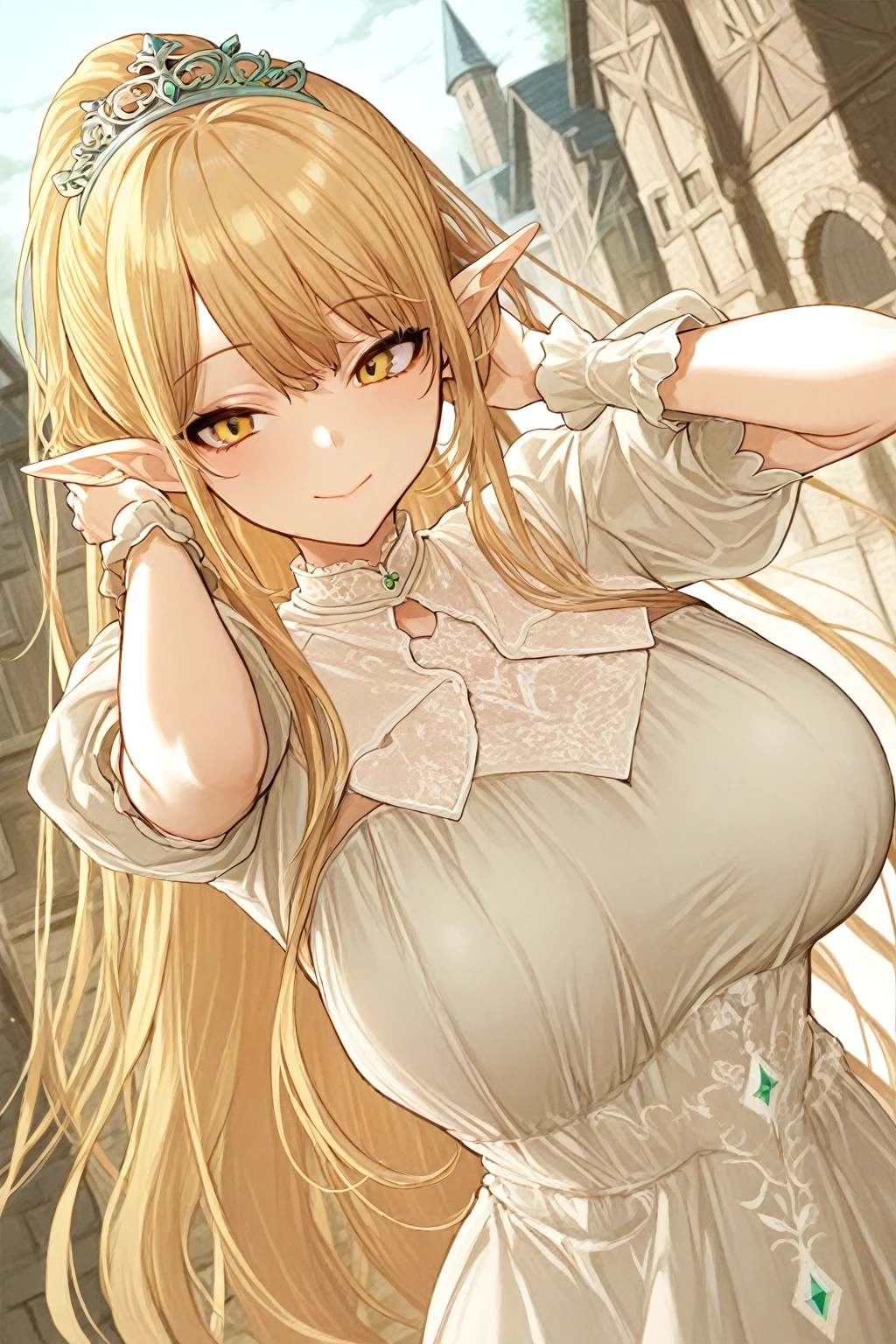 A girl,Elf,Girl sleeping on the tree,茂密的Big Tree,Big Tree,Morning Sunshine,Long gauze dress