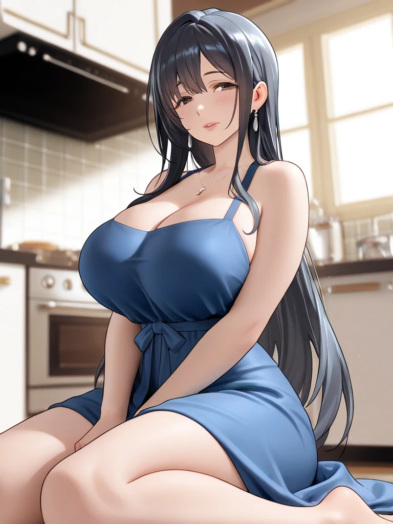 In 8K、Ultra HD、Best Quality、Top quality、Extremely detailed image quality、Realistic woman、A big smile、Japanese、Peaceful face、45-year-old woman、Dissatisfied look、Married Woman、Plump body、belly button、Black Hair、long、Shiny skin、Skin that is very shiny after applying oil、High gloss skin、Bursting huge breasts、Cleavage、The whole body is reflected、 (white shiny matte metallic swimsuit, Ultra-thin smooth fabric swimwear, Competition Swimwear), Wet clothes, I&#39;m sweating、