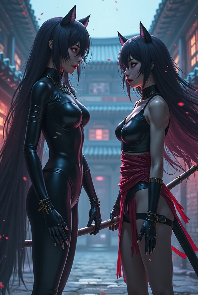 Create a female character for the anime bleach. With black hair and long red highlights, your blue eyes.