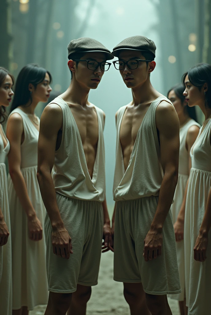 1boy、Photo Quality、Cute handsome man、Mash Hair、Japanese male, 、Completely naked、Full nudity、erection、Huge penis、Highest quality、Realistic、beautiful、night、darkness、On the road、Surrounded by old people