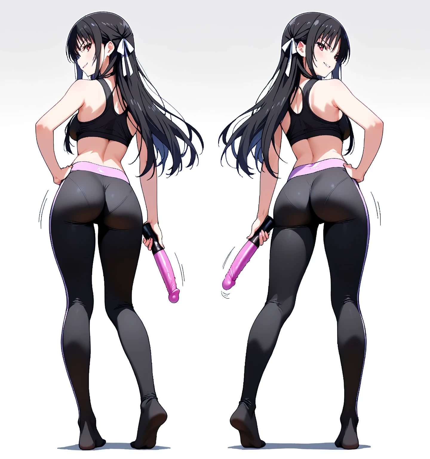 ((melhor qualidade)), ((obra de arte)), (detalhado), uma mulher adulta, olhando pro espectador, rosto perfeito, quadris largos e macios, focus on glutes, big, soft glutes, seios macios, seios lindos e marcados, back view, blusa banca, hidden hands, magra, shy, corada, em plano de fundo VAZIO, seios grandes, linda, duplo v, black pants, vergonha, perky glutes, cabelo curto, cabelo vermelho, olhar com vergonha, corada, sexy, sexy, garota de anime com bunda grande em shorts de couro preto e blusa preta, fofosexyrobutts, Oppai, curvando-se, Coxas grossas, Oppai, estilo de anime ecchi, detalhes finos. linha de frente das s, ecchi, Oppai proportions, (SFW)