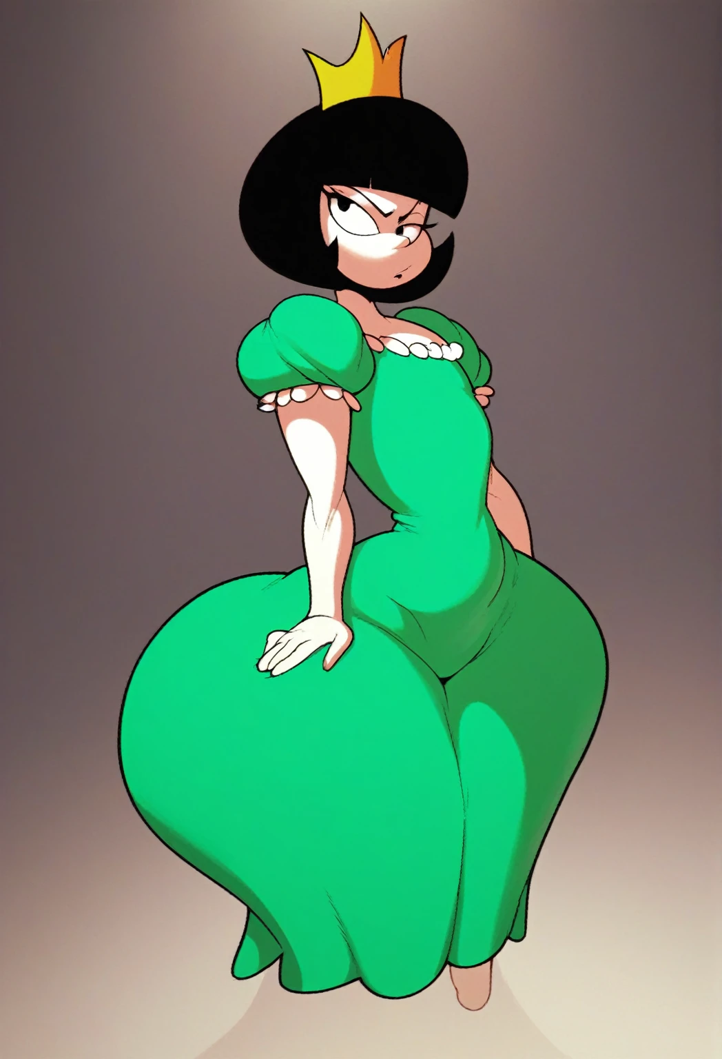 Foto perfecta de cuerpo completo. Mujer caminando. Bimbo milf. Sexy milf. Perfect face. Short hair black. Green Big eyes. Perfect body. Slim woman. Big ass. Perfect leggs. Latex party dress. High heels platform.