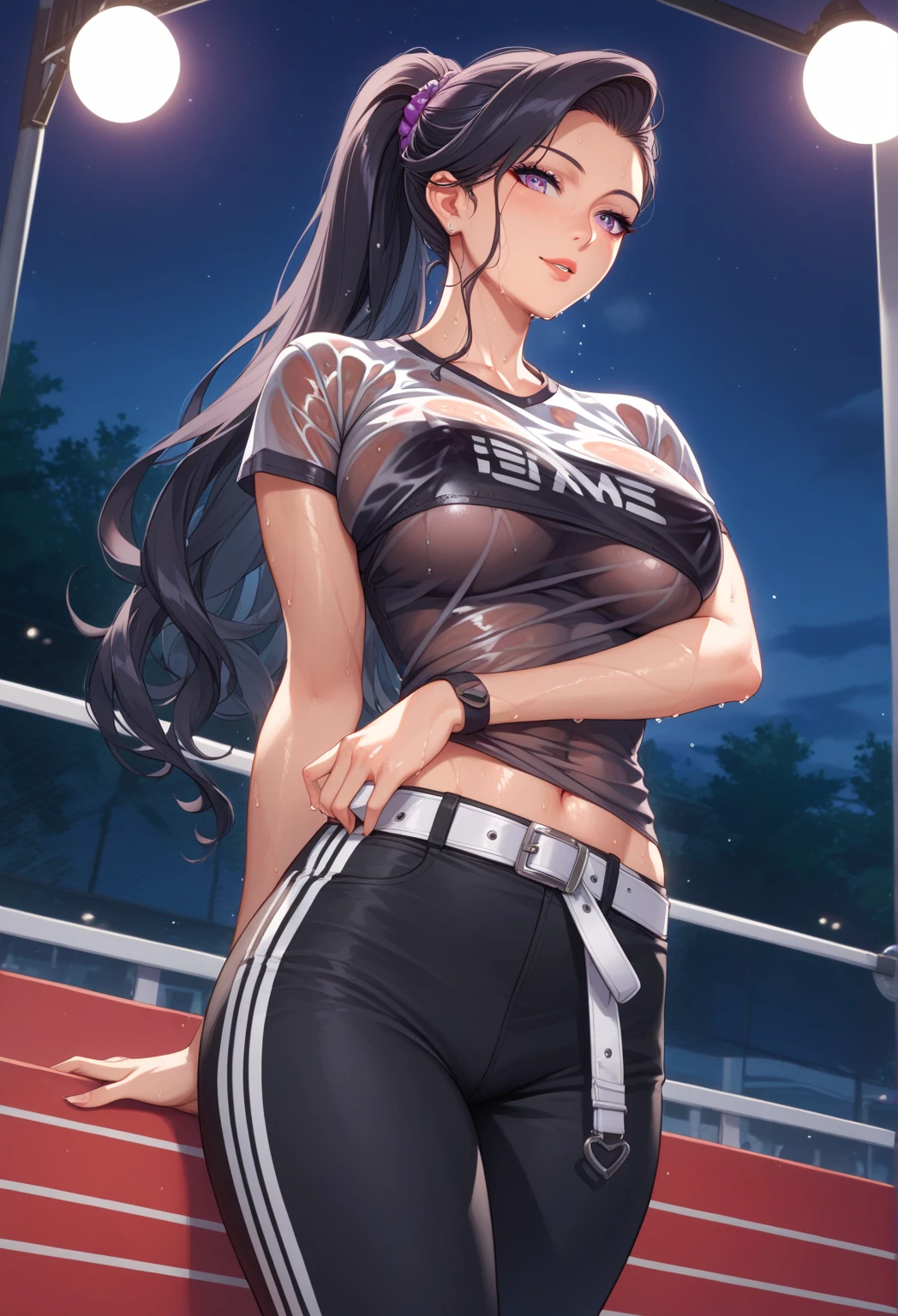 (Best Quality, Masterpiece: 1.1), (Realistic: 1.4), 1girl, Upper Body, Tight Crop Top, Twin Tails, Studio