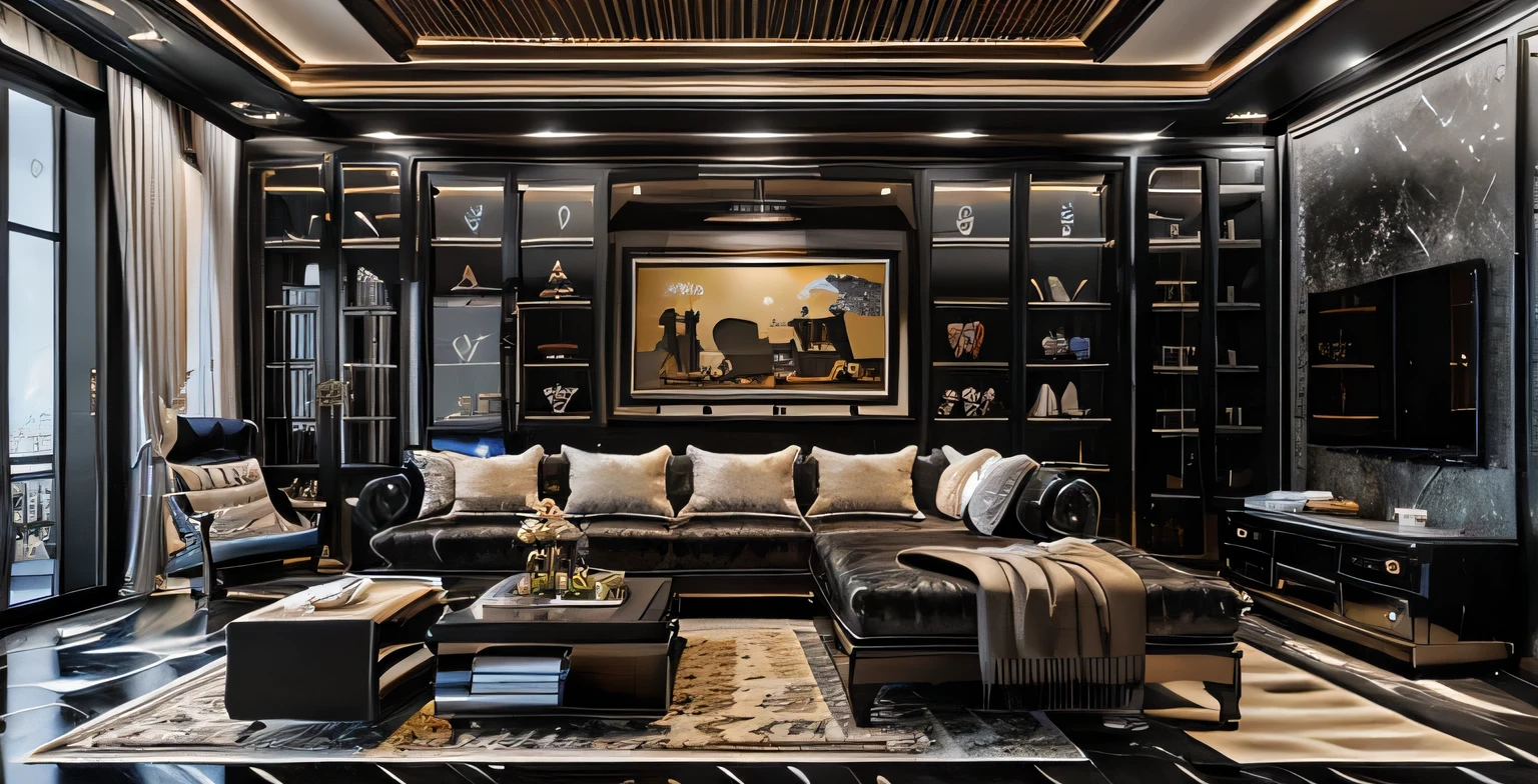 Original photo, classics, high quality, scarf, authentic , jacket, living room, Indochina glossy black furniture, 1 Indochinese style, 1 bed, 1 fur carpet , TV shelf , shiny floor, 1 solid wood door :1.4,((laminated plaster,))), sunset light)), archdaily architecture, (high detail: 1.2), 8k uhd, dslr , soft light, high quality, phim grain , Fujifilm XT3, premium , high dynamic lighting, high contrast
