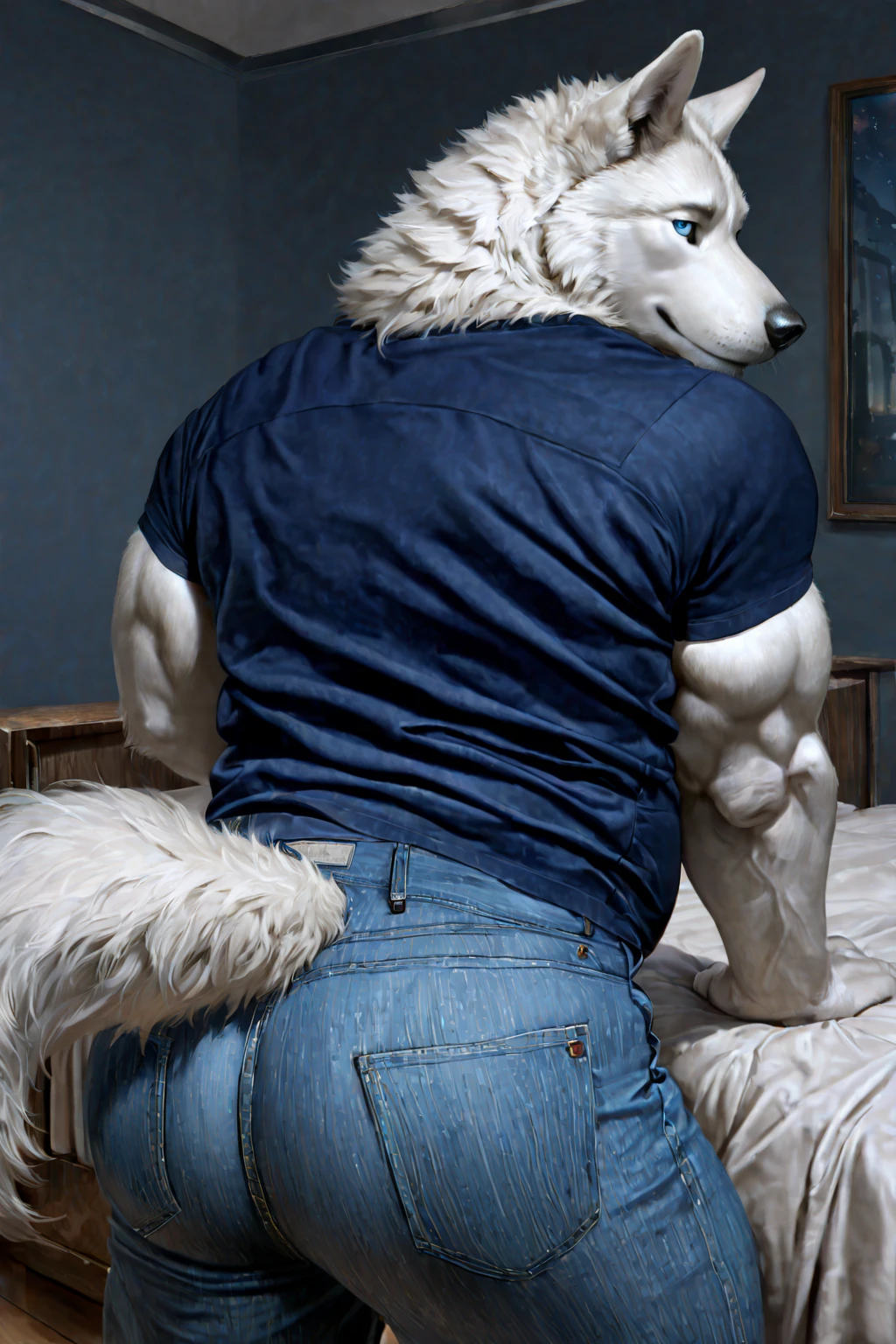 4 meter tall slightly overweight indian man. 21 years old. Young mature face with goatee. Very sexy Posing for camera. Muscular. Wearing a lycra dress shirt and torn jeans. Big ass. Very developed long and thick legs. One person only. Even bigger legs. Carrying a cat in hands.