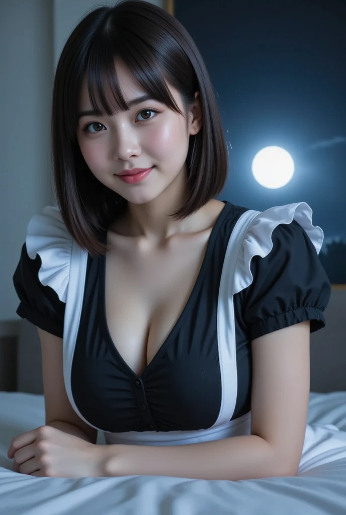 /*Quality writing*/
of the highest quality, 16 K, masutepiece, hyperdetailed face, very detailed lips, Detailed eyes, Realistic pupils,Perfect plump breasts,perfect big ass,perfect leg,ultra-detailed hair,
BREAK,
/*Characters and expressions*/
(Extremely beautiful girl:1.3), Asian Girl, 1 girl, Light on Face, 18 years old, (((Very sweet smile))), (pony tail hairstyle), Black hair,
BREAK
/*garments*/
(Maids:1.1), See-through, Fluffy ruffles, (Maids:1.1), (Bright black:1.2), (Bewitching costumes:1.3), (White and yellow shades:1.2), (Extravagant ruffles and lace:1.2), (voluminous skirt:1.3), (Emphasized sufficient cleavage:1.1), (The most gorgeous necklaces in the world),(Japan woman similar to Marilyn Monroe) ,(The most gorgeous earrings in the world),
BREAK
/*Pose*/
(Pose imitating Marilyn Monroe), (Show panties:1.3),
BREAK
/*Angular posture*/
(Sparkling night sky:1.2), (The atmosphere of a maid café:1.3),