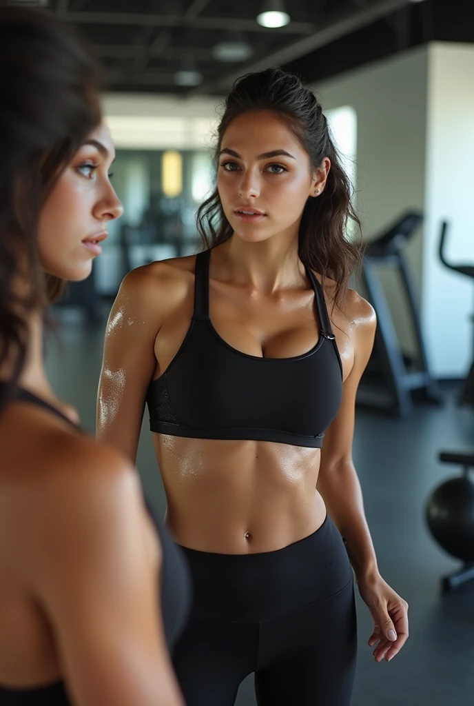 Isabela Merced and friend in a gym, hair in a ponytail, blue eyes, smiling, abs, (huge :1.3), Real Life, full bodyshot, (naked:1.3) Ultra Realistic, Photorealism, Photography, 8K UHD, Photo, HDR, Complex and Elegant, Highly Detailed, Sharp Focus, Stunning, Beautiful, Gorgeouasterpiece: 1.2, Best Quality 1:1, Ultra Detail: 1.2, Best Shadows, 8k: 1.1), (beautiful detailed face), high contrast, (perfect lighting: 1.2), (cinematic light)), colorful, hyper-detail, dramatic light, intricate detail, photograph by arny freytag