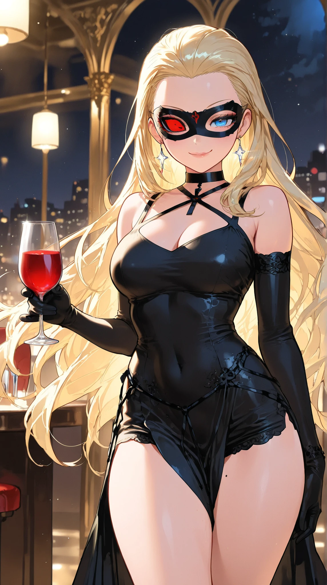 4K, A high resolution, Best quality at best, tmasterpiece, perfect colors, perfect shadow, perfect litthing, ((sportrait)), fit-muscled body, bright green eyes，With round lenses, The audience watched carefully, (s face: 1.2), Perfect female figure,（（nipple bump））， ((Tight leather suit)), ((looking at viewert)), (Perfect thick white eyebrows) Delicate fur, 详细s face, s the perfect face, At a  in an underground dance club , (Drink a glass of wine while standing), Comfortable background, perfect  decoration, lighting atmosphere, ((Bonifasko lighting)), (The round lenses on his eyes)(詳細な目), Perfect student