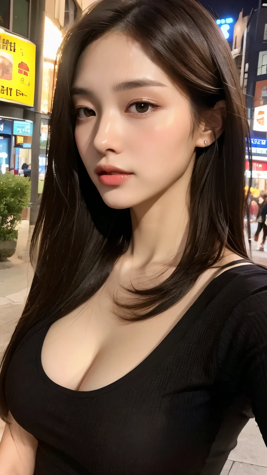 (Realistic, Photorealistic: 1.37), (Masterpiece, Best Quality: 1.2), (Ultra High Resolution: 1.2), (RAW Photo: 1.2, shots on Nikon), (Sharp Focus: 1.3), (Face Focus: 1.37), (Ultra Detailed CG Unified 8k Wallpaper: 1.2), (Beautiful Skin: 1.2), (pale Skin: 1.3), (Hyper Sharp Focus: 1.5), (Ultra Sharp Focus: 1.5), ( Beautiful pretty face: 1.3), (super detailed background, detail background: 1.3), break, very cute and beautiful Japan pictures of woman, (sexy model), professional attire, (22 years old: 1.1), portrait of a girl with a bright smile, upper body image, When viewed from the front, the composition is symmetrical, (Studio lighting: 1.3), (Cinematic lights: 1.3), (backlight: 1.3), dim lighting, lighting that covers the whole body, (looking straight at you, standing:1.3, arms down:1.3, random, model pose), break, (shiny-brown half up thin hair: 1.2), dark brown eyes, upturned eyes, beautiful eyes, princess eyes, ((brown hair:1.3)), single hair, bangs, Hair between eyes, Long hair, curby, abs, perfect abs, (gigantic-breast;1.37, big breast:1.37, big cleavage:1.37), (thin waist: 1.15), (detailed beautiful girl: 1.4), (bare shoulder, Chest squeezed together, View viewer, (blue camisole:1.3, black box-long-skirt:1.3, teacher fashion style, attractive look), Solo, Parted lips, pink lips, (shiny skin), sweat, (school room background:1.5), (light seductive smile:1.25), ((Perfect Female Body)), (Upper Body Image:1.3), Frame the Head, Perfect Anatomy, Perfect Proportions, 8.5 Life-Size, Face Focus, Ultra Realistic Photo, Hyper Sharp Image, Hyper Detail Image,