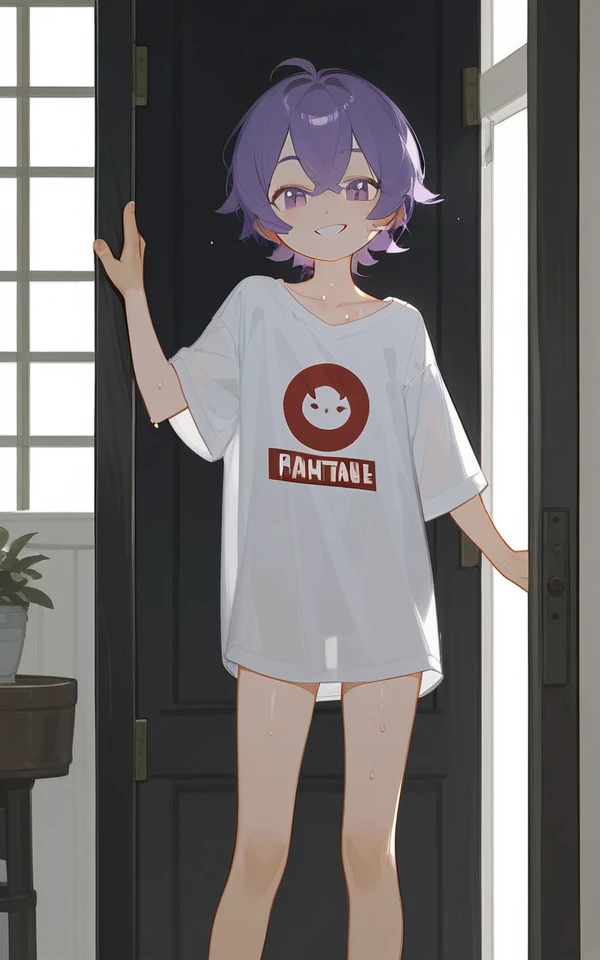 score_9, score_8_up, score_7_up, score_6_up, source_anime, 1girl BREAK <lora:bernadetta-pdxl-nvwls-v1:1> defBernie, messy hair, white t-shirt, oversized clothes, no pants, tired, doorway, apartment, looking at you, tired