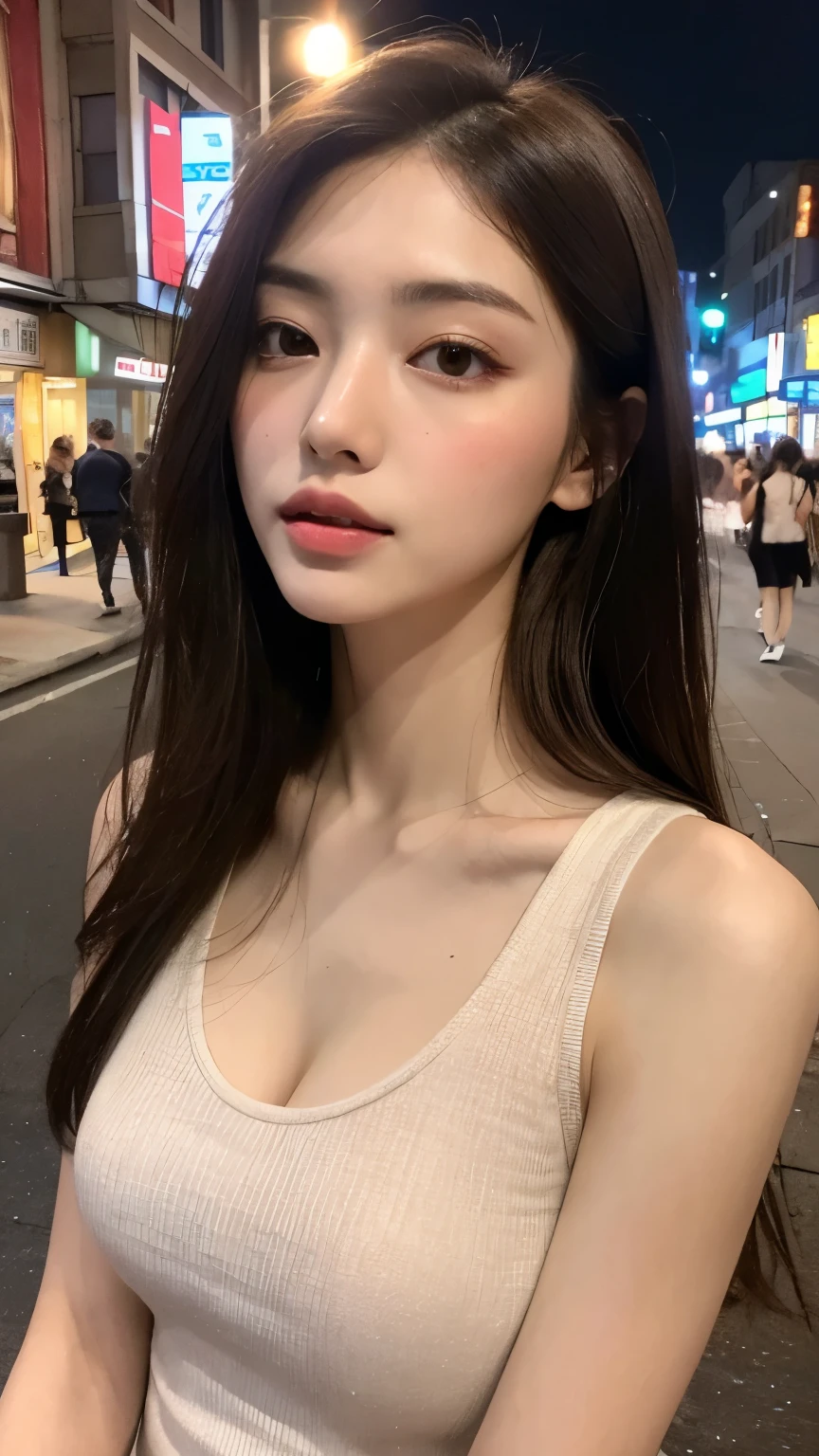 a close up of a woman with a very big breast, Gorgeous young Korean woman, beautiful Korean women, Beautiful young Korean woman, Korean Girl,, Young adorable Korean face, Beautiful Asian Girl, gorgeous chinese model, Young cute asian face, she is facing the camera, With short hair, lovely delicate face、Fluffy breasts、exposed shoulder、A sexy、Cool