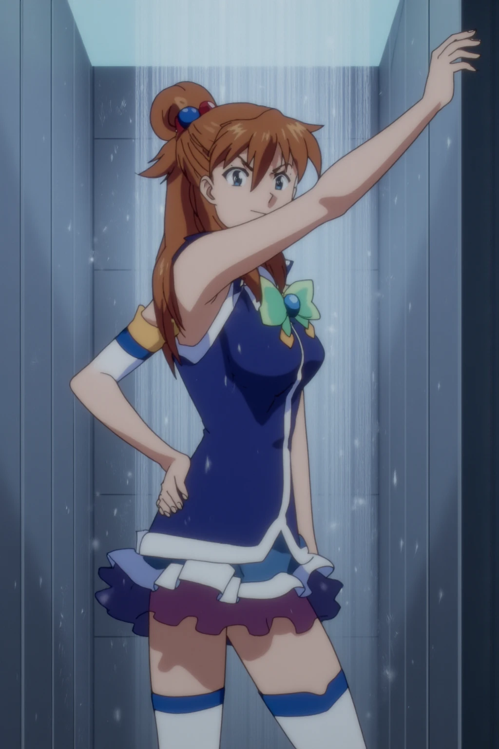 Kousaka honoka, playboy bunny ears,pussy juice,trembling, motion blur, standing on one leg , fighter pose