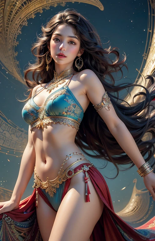 modelshoot style, (extremely detailed CG unity 8k wallpaper), full shot body photo of the most beautiful artwork in the world, stunningly beautiful photo realistic cute women in saree (navel:1.5), professional majestic oil painting by Ed Blinkey, Atey Ghailan, Studio Ghibli, by Jeremy Mann, Greg Manchess, Antonio Moro, trending on ArtStation, trending on CGSociety, Intricate, High Detail, Sharp focus, dramatic, photorealistic painting art by midjourney and greg rutkowski