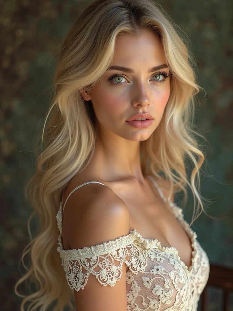 1 ultra hot stunning  gorgeous woman, age 23, blonde wavy hair. she's a playmate, men magazine model. She has a subtle smile and flirts with the camera, (she's dressed like a 40's explorer), (she wears a long loose 40's cotton khaki dress:1.2), (she wears belts and 40's leather cartridge belt), (in an ancient Himalayan temple:1.1), in sunset light, bokeh, rays of light, perfect eyes, perfect hands, perfect body, perfect hair, perfect breast, UHD, retina, masterpiece, accurate, anatomically correct, textured skin, super detail, high details, high quality, award winning,