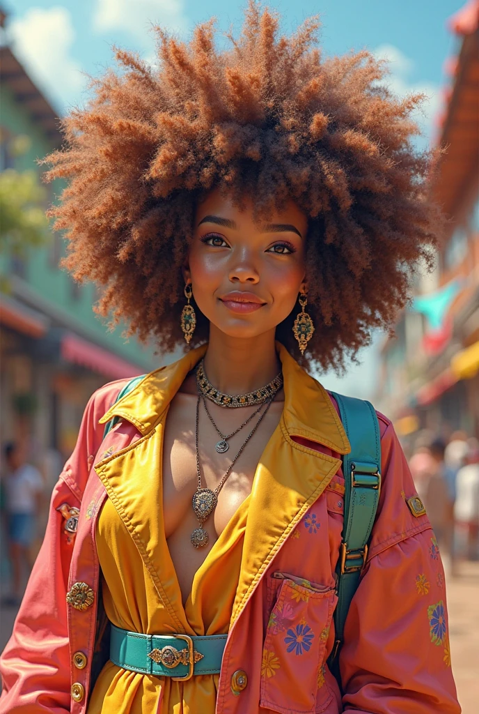 Yellow woman with curly hair is surprised
