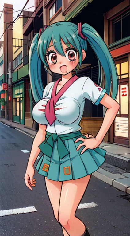 (Highest quality、masterpiece、Highest quality、Official Art、Best body、The best face)(YabukiKentarou、Sairenji Haruna、Blue Hair、Short Hair、Hair clip、Purple Eyes、)、score_9, score_8_up, score_7_up,source_アニメ、BREAK、((Being completely naked、Nipples、The pussy is clearly visible、Arms behind head、smile、Walking around the city、Wearing a collar、Vibrator in pussy))