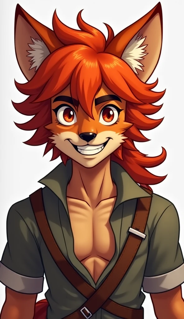 Furry, male, otter, long red hair, brown fur, blue shirt,