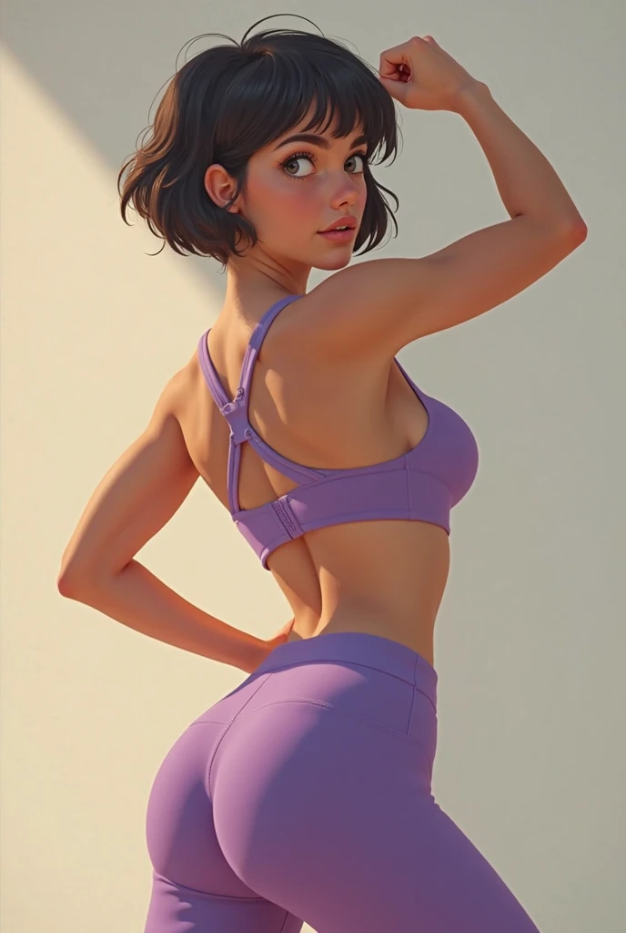 extremely delicate and beautiful, Amazing, finely detail, masterpiece, ultra-detailed, highres,best illustration, best shadow,intricate,sharp focus,  high quality, Megara, Megara from Disney, solo, long brown hair, curvy, milf, (giant breasts), sexy body, genshin impact, sports bra, yoga pants, cutesexyrobutts style
