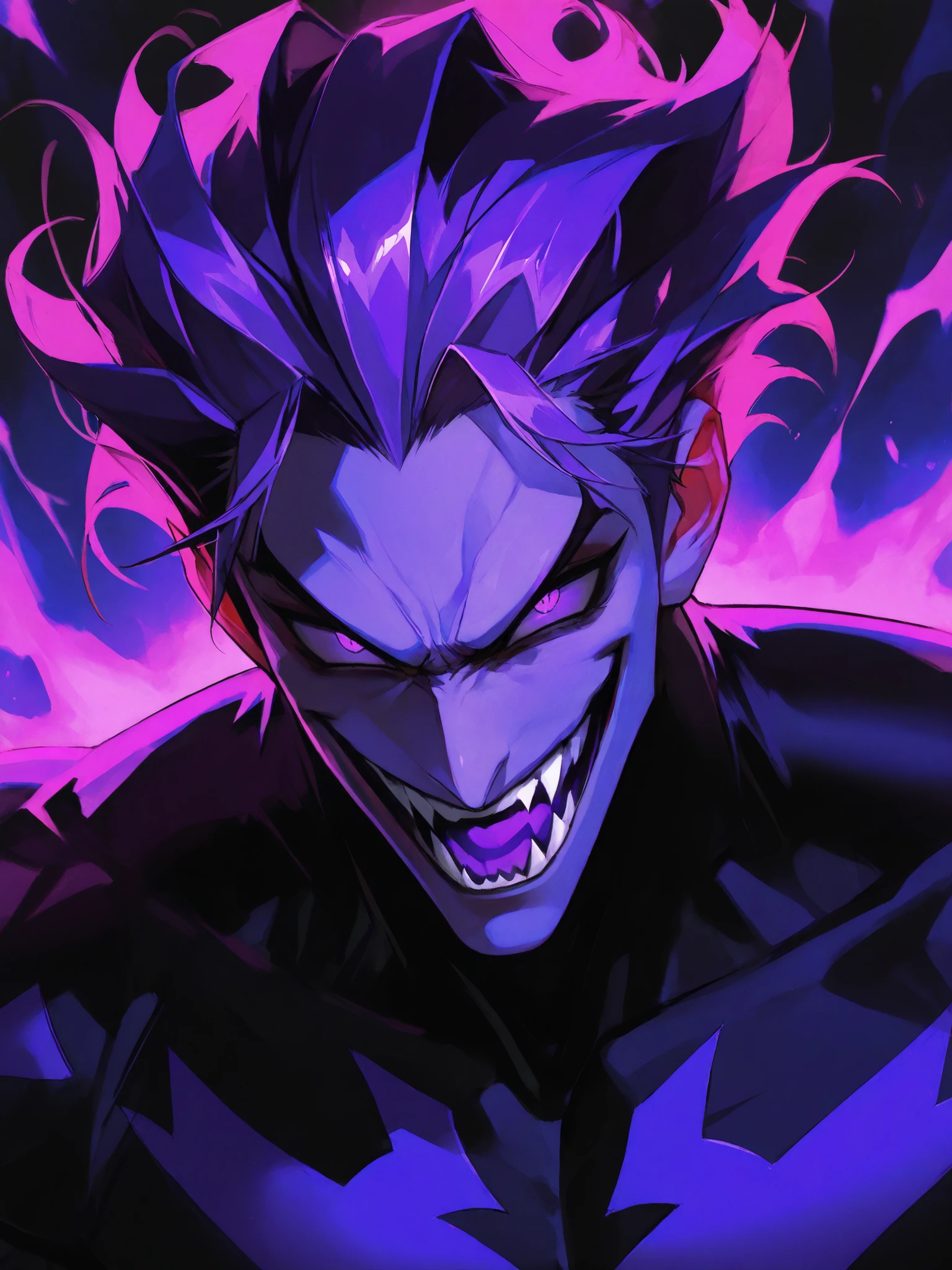 Man with joker makeup, realistic, 24k UHD resolution, background blurred bokeh, purple and red light effects, glowing effects, night view