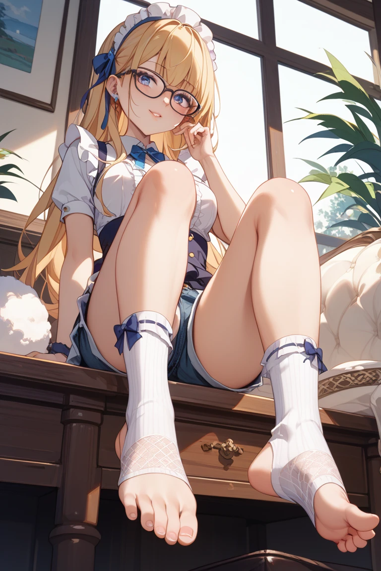 (Rear insertion position, ), Blonde hair and blue eyes, Long Hair, Cute Hips, , ,(Cotton shirt、、Striped Lingerie、White garter stockings、Headphones、Glasses), (Sit on a chair), legs apart、sobbing、hand_on_own_face、nsfw、BREAK Perfect Anatomy、Highest quality、(cute:1.1)、(cute)、(High resolution:1.2)、Unbelievably absurd:1.3、Incredible illustrations、(cuteイラスト:1.2)、Beautiful background、(1 girl) 、solo)、(10th Generation、JK、Loli face、Small breasts:1.2)、slender、、(skirt lift,),、(tooth:0.6)、、Eye highlights、