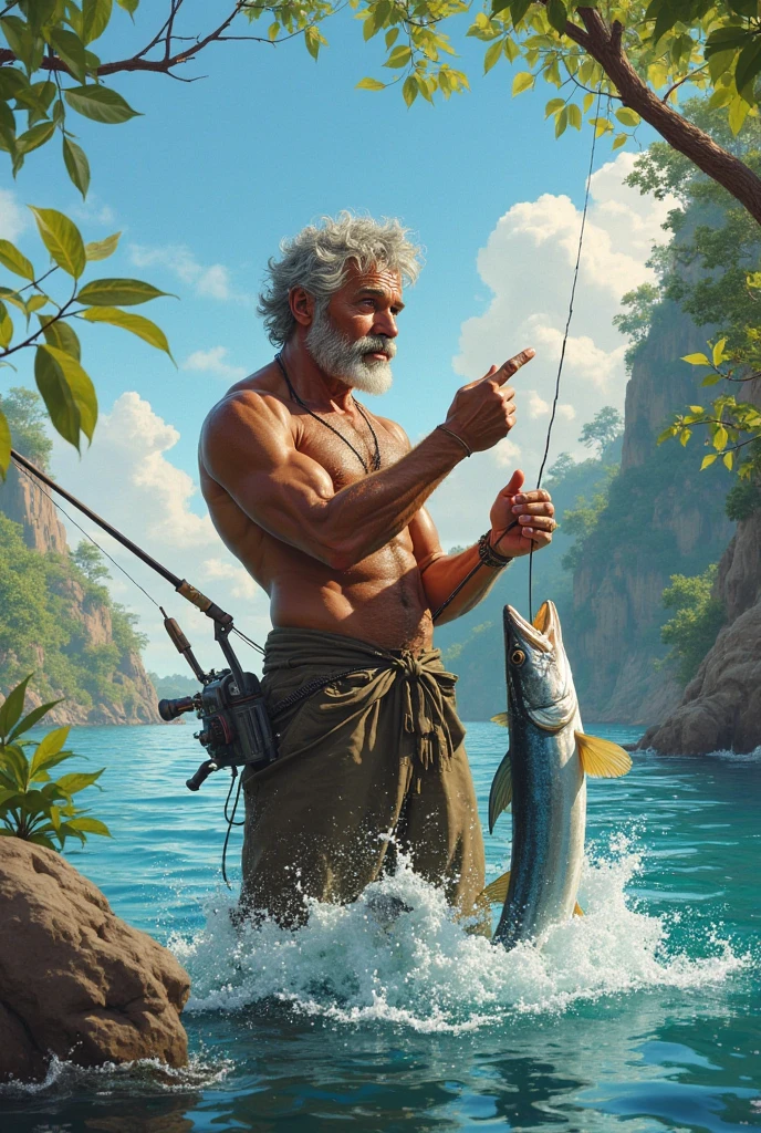 Grandpa.,fisherman,Chinese,Short Hair Hair,Gray Hair,short white mustache,Tight muscles,Panties,Pao Tung,No shirt.,lie down,On a fishing boat