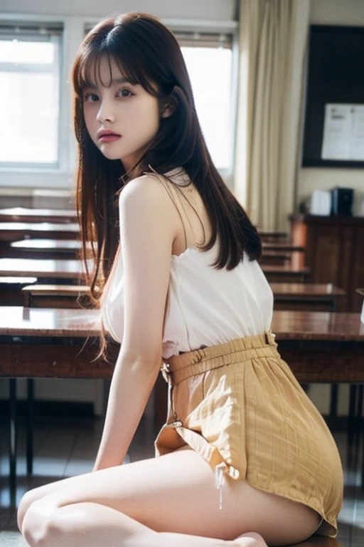 Girl's short hair, blue hair, blue eyes, blue matching, confident smile, correct limbs