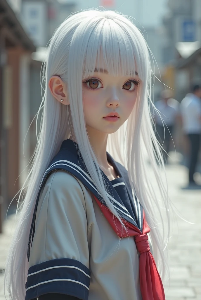 White-haired white silk JK girl