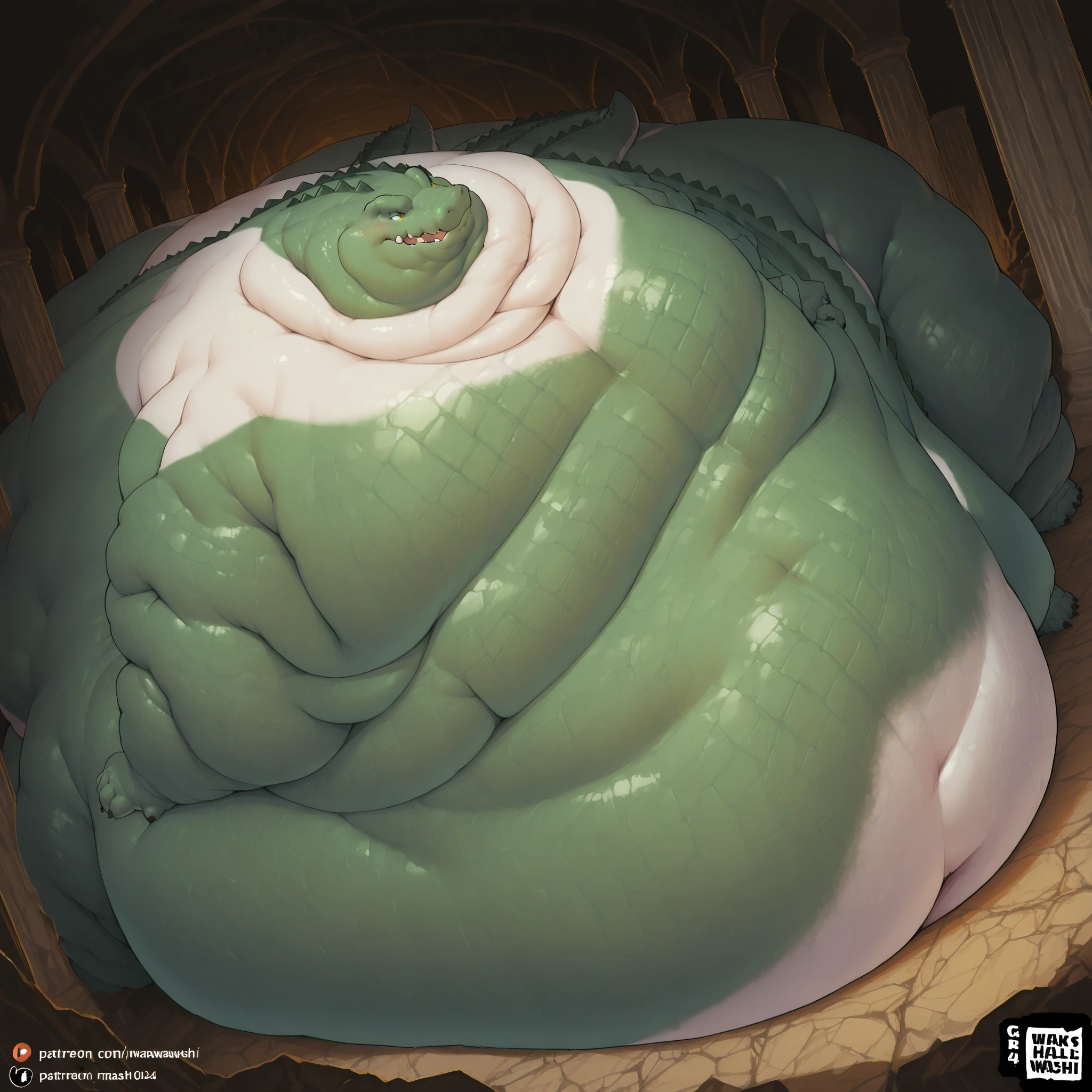 Slime girl, translucent body, see-through body, green slime, fat, curvy, thick thighs, stkyswt