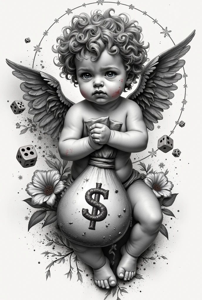 Create tattoo design angel with money bag 4k