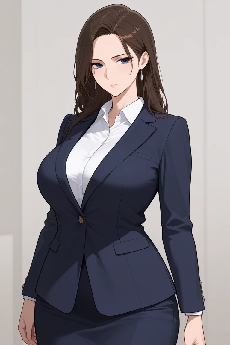 Anime girl in a suit standing in front of the window, seductive anime girl, tits, (software) safe for work, wearing a strict business suit, attractive anime girl, wearing a strict suit, beautiful alluring anime woman, in a strict suit, Spy x Family Anya, small details. girl frontline, Smooth anime CG art, anime woman, anime womanキャラクター、long and high ponytail