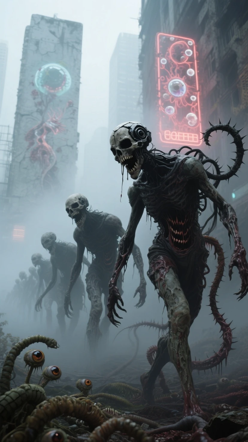 (3D rendering:3.1) in (medium full shot:3.1) of lot of characters from a movie for (The city burns, engulfed in flames and smoke, as the undead horde surges through the streets, leaving a trail of chaos and destruction in their wake. a charred and decaying figure bursts through the door, its eyes glowing with an eerie light and its mouth twisted in a grotesque snarl), inspired by Simon Bisley and Ed Binkley, (with Creepy, Sci-Fi, Fantasy and Horror:2.9) retro sci fi, Horror movie, very detailed body, moody, epic, shot on Kodak Vision3, (intricate details:2.4), (hyperdetailed:3.1), (8k resolution:3.1), (high detailed:4.1), lot of detailed, high quality, soft (cinematic:3.3) light, dramatic atmosphere, atmospheric pespective, (impactful art:2.8), rich colors, (3D rendering:3.1)