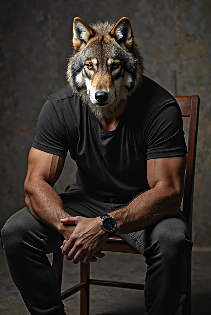 Muscular hairy wolf and sweaty adult (detailded), pose sexy, big dick, view from the bottom, now, transferring.