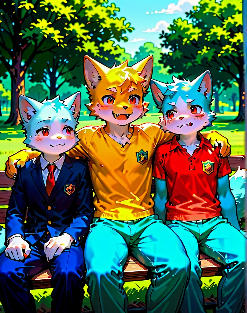 New Jersey 5 Furry，fox，Unique，portrait,Exquisite，Chubby，Orange plush fur，Cute face，child，t-shirt，shorts，Sit in the shade，grassland，Smile，The dynamic feeling of wind，Look up at the sky
