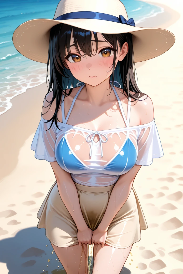 、Bigger breasts and more cleavage、Wear a straw hat, She lifts her miniskirt to show off her panties((Highest quality))Face Real、(1. Glowing Skin.4)Extreme close-up from below(((sexy)))((masterpiece)、(1. Glowing Skin.1.4)Thigh Emphasis、((A small town park bathed in dazzling summer sunshine、))、((()))'、((Wearing a red tank top))(Wearing a thin, Tight mini skirt、)(Wearing grey panties)Black bob hair、sexy pose、、Breast enlargement、(Various poses)