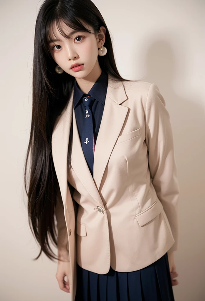1girl,solo,collared shirt, blazer,pant suit, cowboy shot,simple background,
<lora:Lovesh-KarinaV1:1>