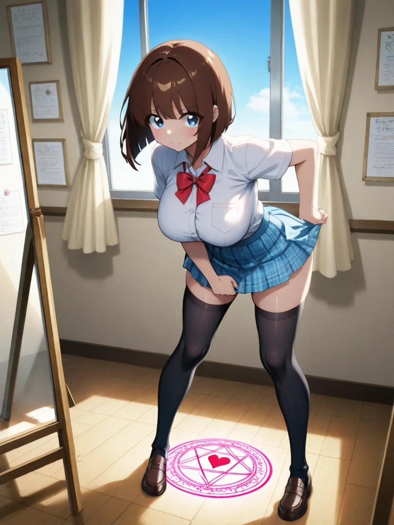Maki Nishikino、lovelive 、One Girl, Five Fingers, mini skirt, Looking down at the viewer,, Highest quality, Focus on the thighs, Dynamic pose, smile, blazer, blouse, Black Pantyhose, panties under pantyhose, Standing Split, Stylish pose,My thighs and groin are steamy 、crowd、A man is looking at her from under her legs、Big 、Big Ass、Thick thighs