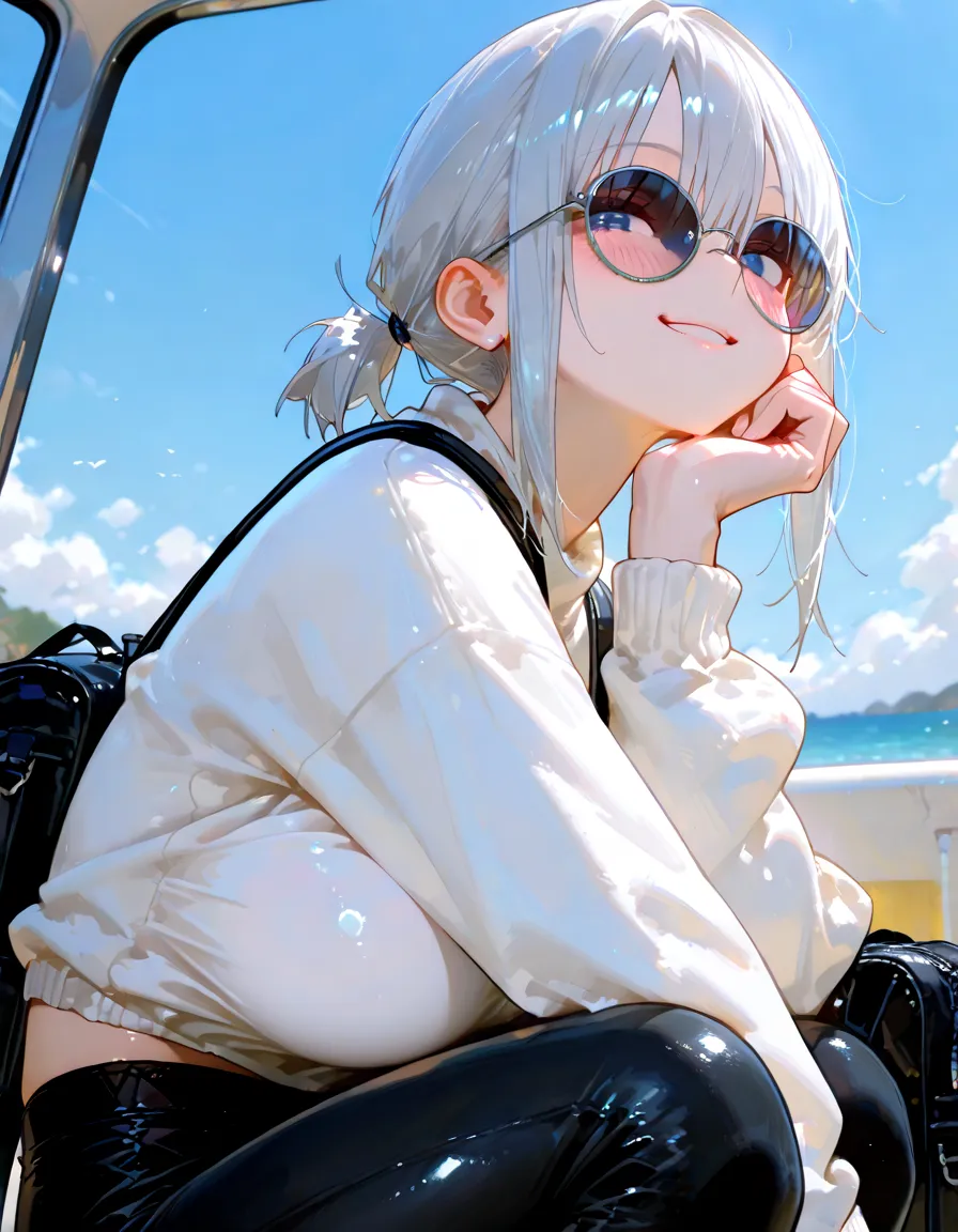 "1 adorable and stunning girl with a Hiyakasudere personality enjoying an ice-cream in a unique setting."