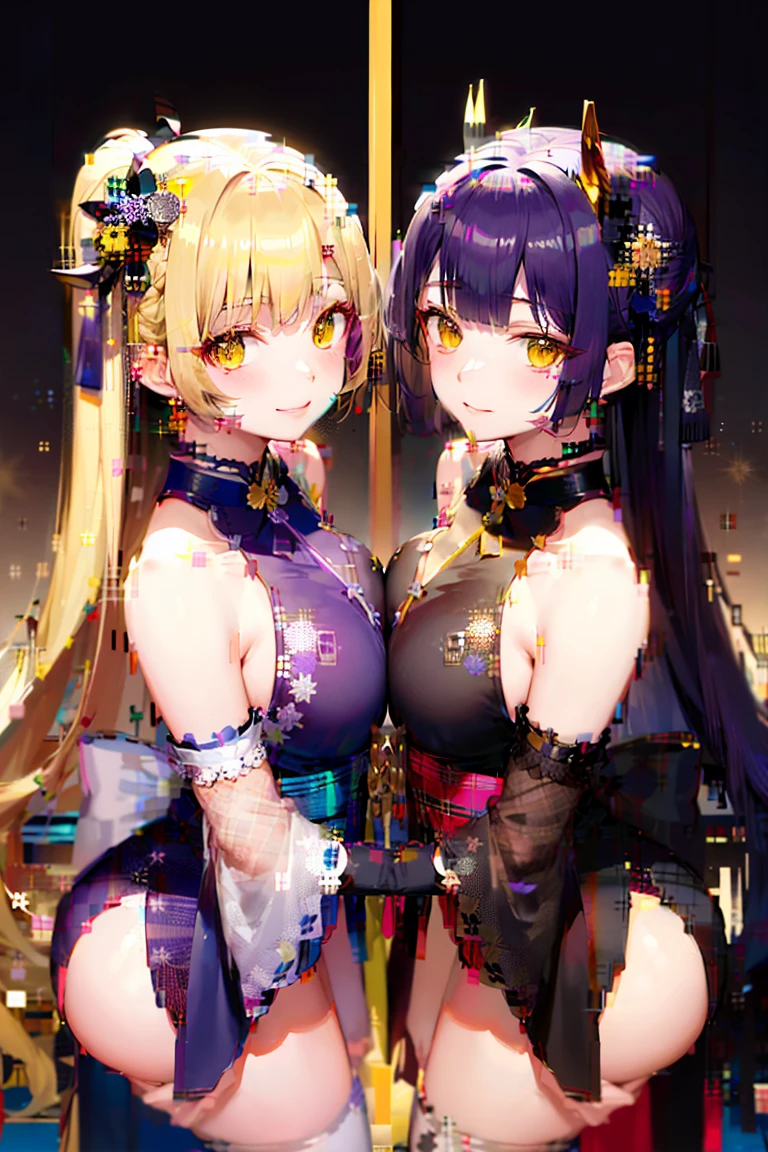stocking, short blonde curly hair, dark skin