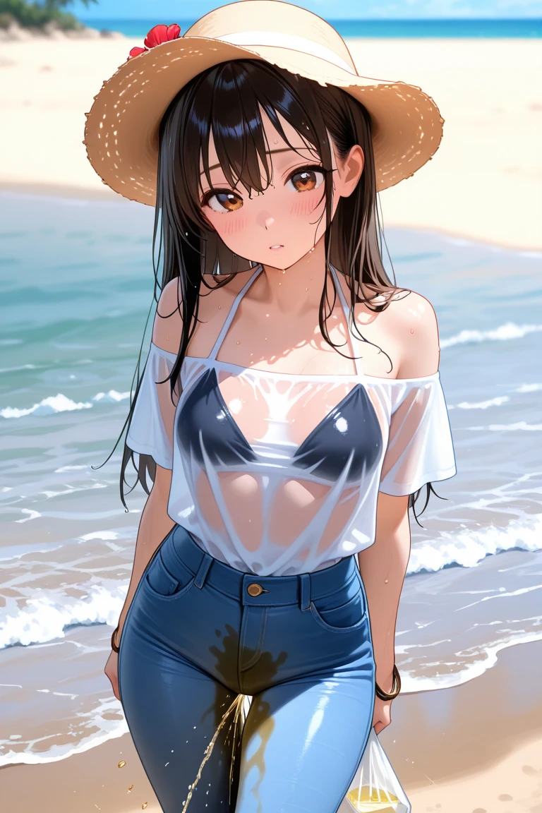 Striped,Highest quality,undressed Sailor covered in translucent slime and sweat, (eating an rice)