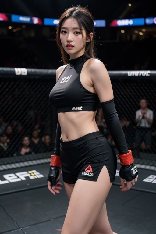 Crying beautiful girl idol female mixed martial artist。Collapsed in the ring。nosebleed。scratch。Sweat。delicate。Torn Bikini。