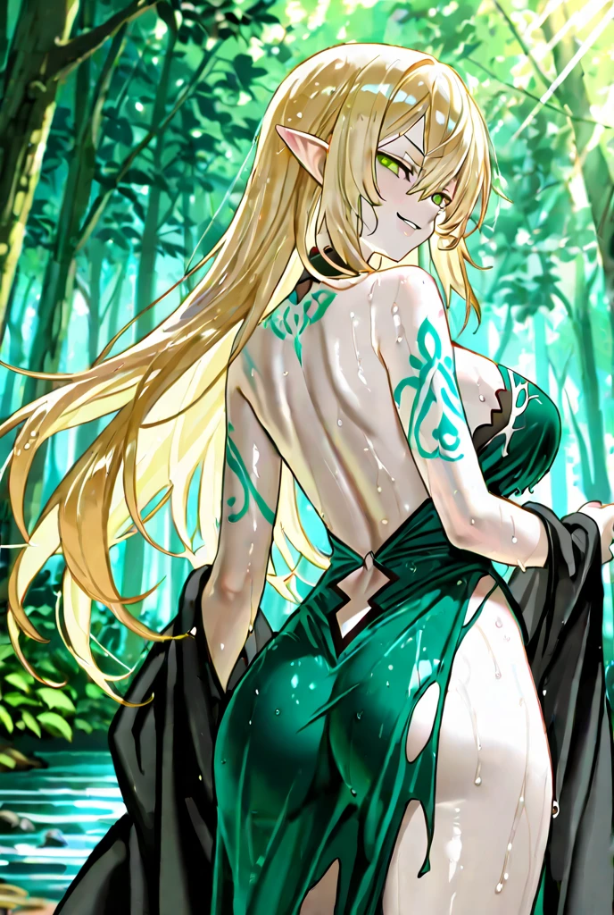 (depict girl surrounded by vines, long blond hair, straight hair), forest, small breasts, shy, (((bondage))), (((natural gag vines))), (bound with natural vines), (arms behind back), plants vines around chest), (Masterpiece, Excellent, complex details), delicate girl, delicate face