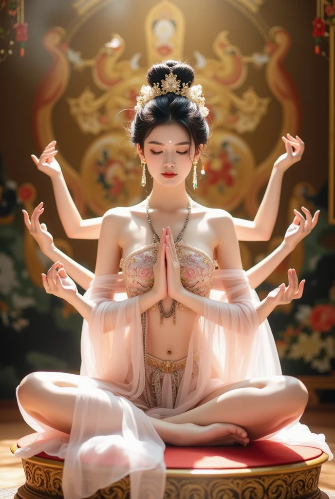 Naked tantric fairies sit around a sacrificial ritual to meditate,(Do the yoga lotus sitting pose),(Perfect delicate and good-looking face),(Normal hands,Normal feet),(Get wet all over your body),(Get wet all over your body ),(best qualtiy,ultra - detailed,Extremely Delicately Beautiful)