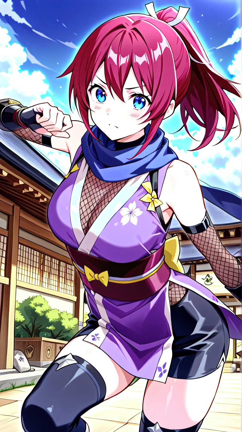 masterpiece, Highest quality, High resolution, One girl, Kasumi, Blue kimono 、Knee-high socks、Long gloves、Long gloves