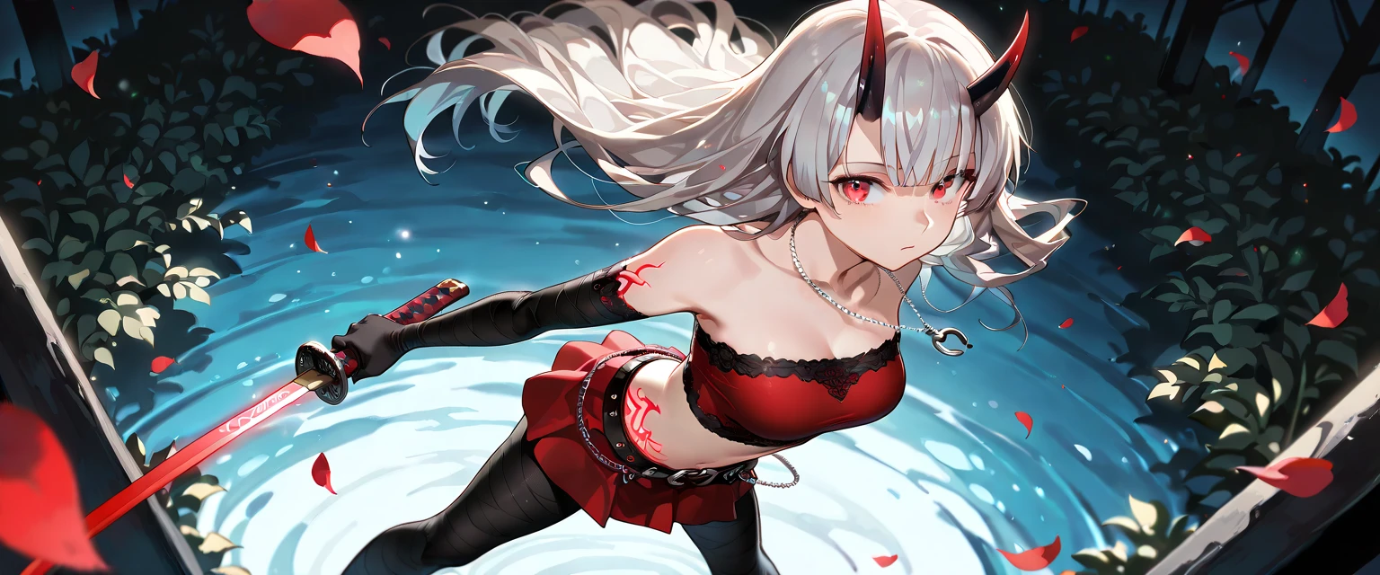Long gray hair,blood red eyes,Necklace with cross,Wearing a black and white goth bikini,beach,beach球,Woman on top position,two women