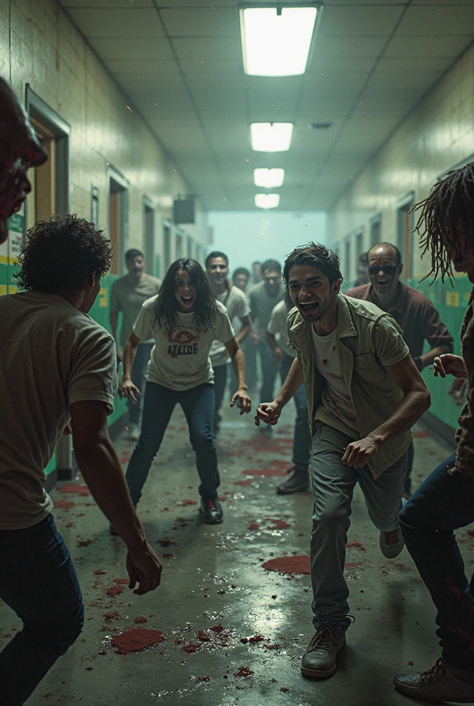 los zombies atacan y corren tras los estudiantes de la secundaria en cores, serie estamos muertos