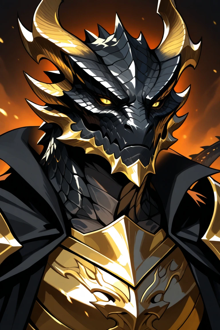 There is a man wearing a dragon mask, dragon - inspired suit, Portrait of a dragon, dragon portrait, as an anthropomorphic dragon, wearing a dragon mask, chinese dragon concept art, Portrait of a cyborg dragon, hyper-detailed fantasy character, yellow dragon head festival, but as an anthropomorphic dragon, dragon-inspired cloth robes