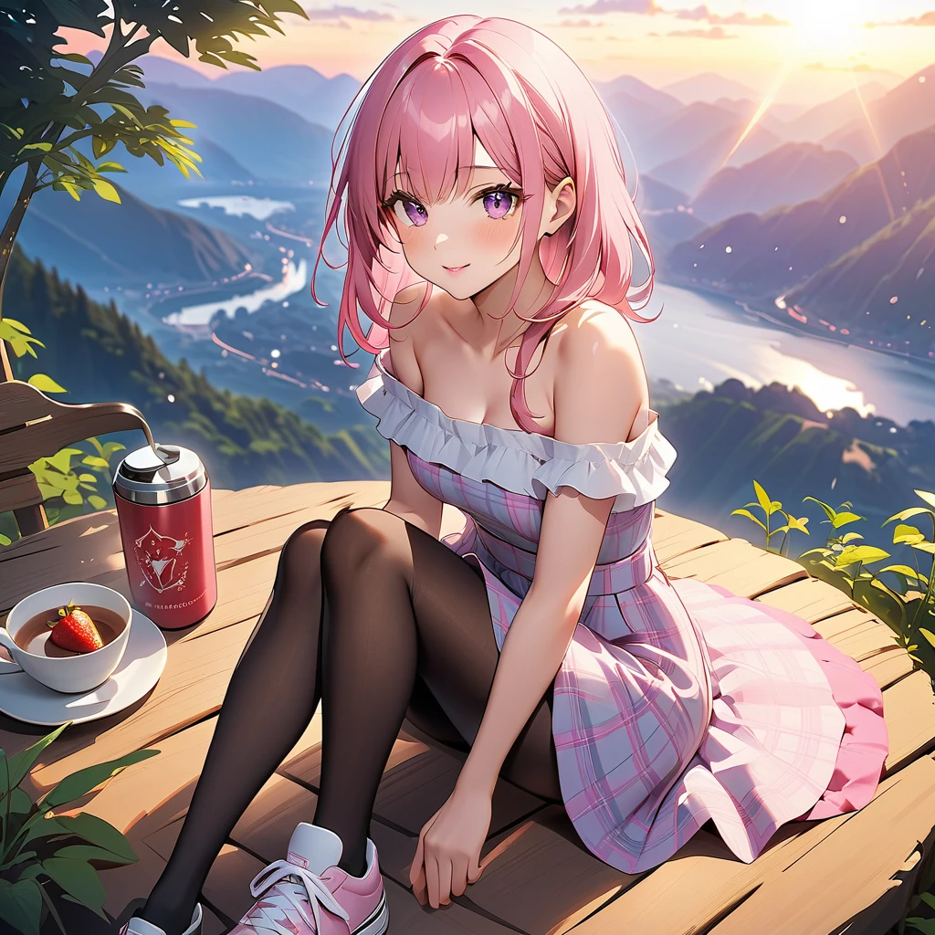 Crossed legs with pink fishnets