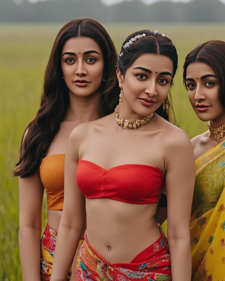 A man wear kurta touching Indian princess stomach with 1 Indian princess beautiful face with lipstick wear Indian short yellowlight dress full body pose in front of camera realistic masterpiece image. Princess show stomach long leg. Sexy cauple. Kissingand feel cool.Garden view. A man body muscular. Almost correct body