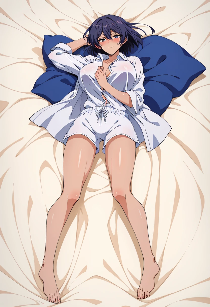 Woman White hair Golden eyes White skin White clothes Bed Bedroom Side braids Open legs High quality Masterpiece